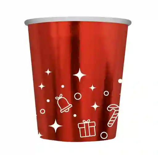 Vaso Desechable Metalizado Feliz Navidad Rojo 9 Oz X 8 Unidades Sempertex