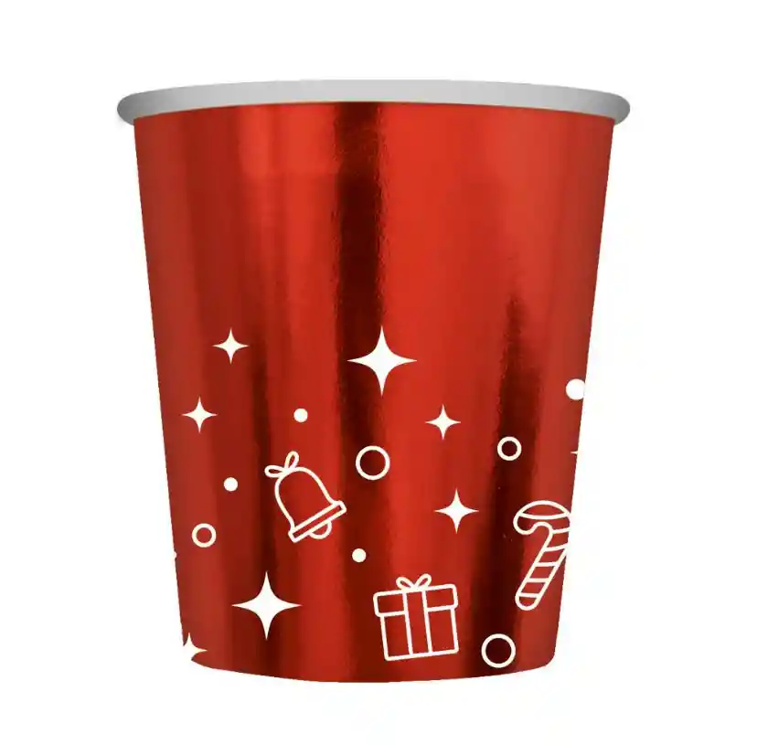 Vaso Desechable Metalizado Feliz Navidad Rojo 9 Oz X 8 Unidades Sempertex