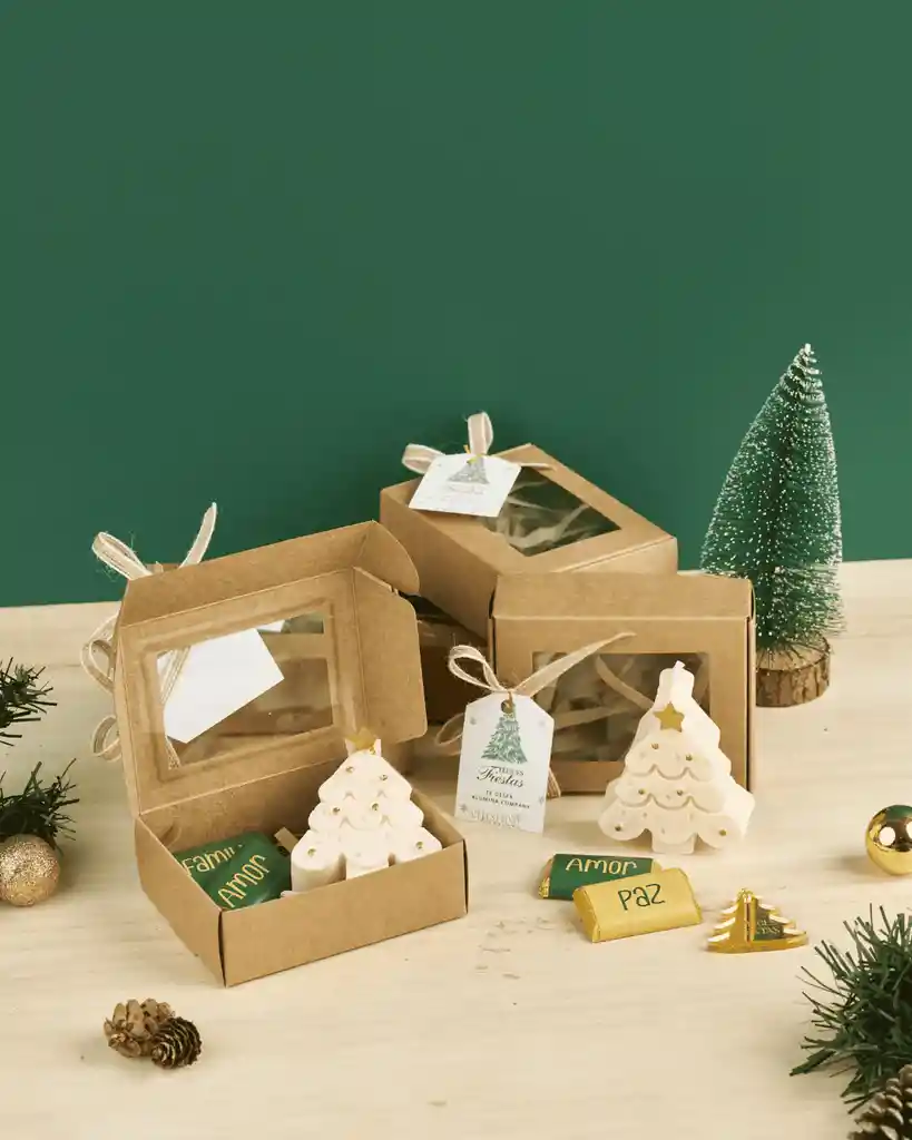 Regalo Corporativo De Navidad Con Vela Aromática Y Detalles Dulces