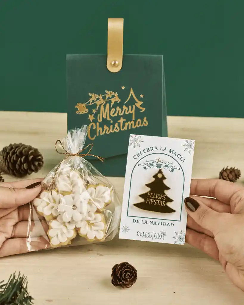 Detalle Navideño Corporativo Con Galleta Decorada Y Prendedor Árbol