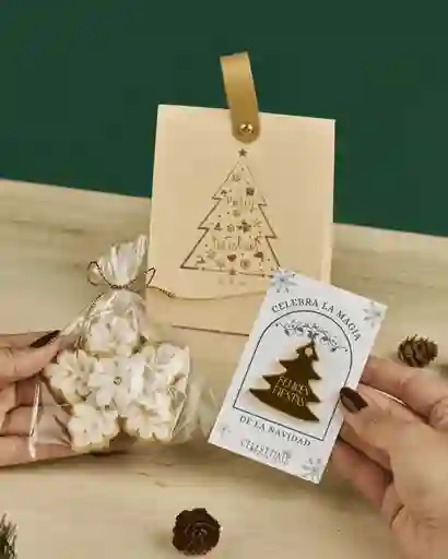 Regalo Navideño En Bolsita De Lujo Con Galleta Y Prendedor Acrílico