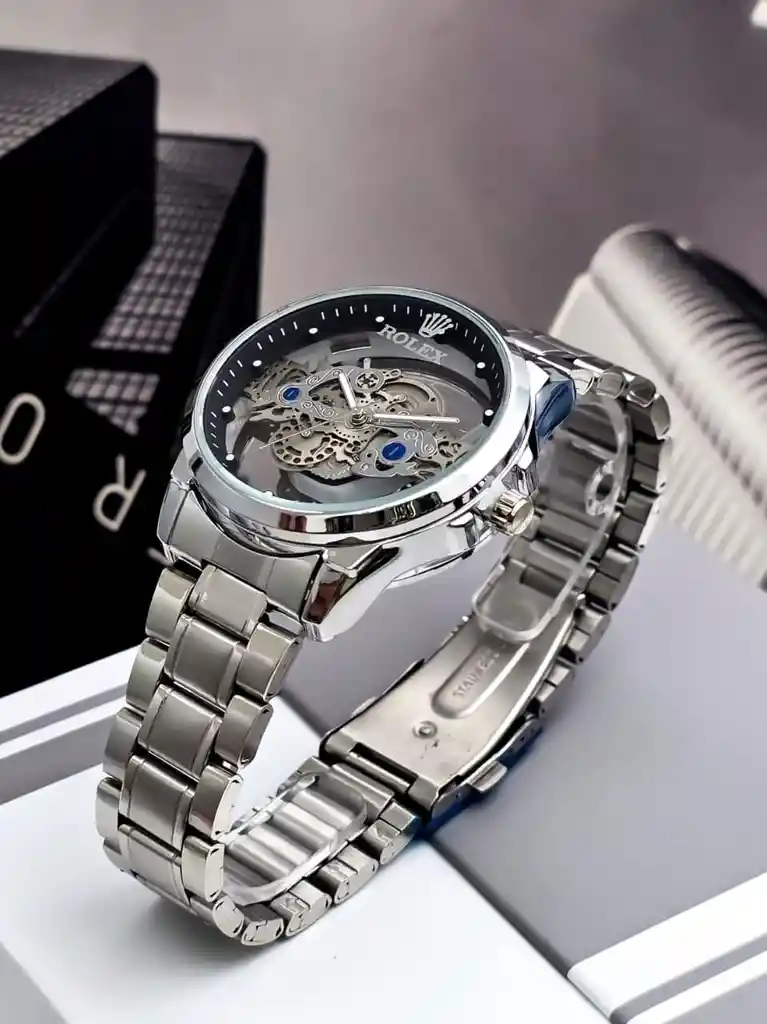 Reloj Rolex Tapa De Cristal Plateado