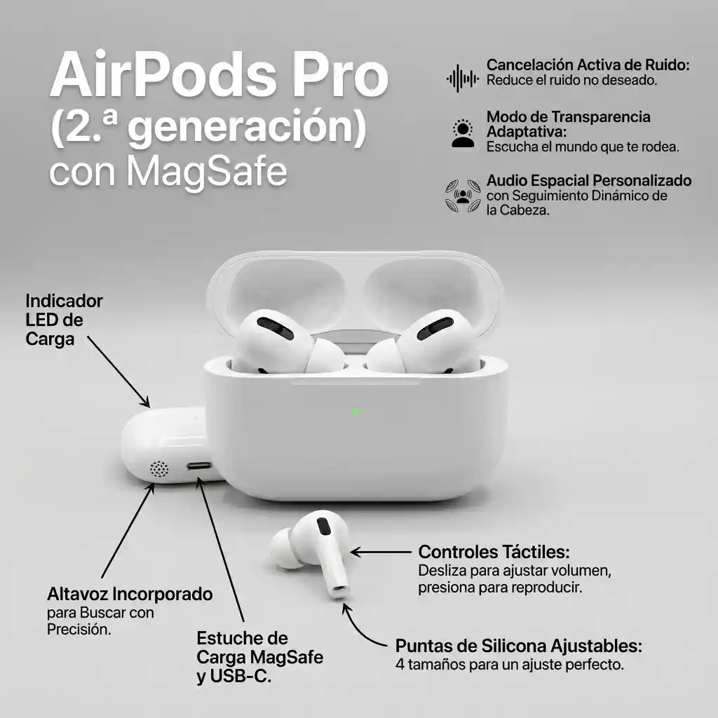 Airpods Pro (2.ª Generación) - Cancelación De Ruido + Estuche Magsafe