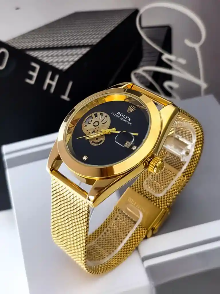 Reloj Rolex Manilla Tipo Malla Dorado Negro