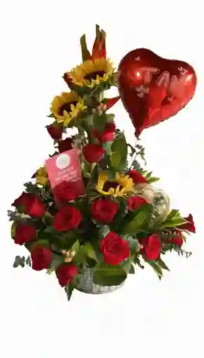 Canasta De 18 Rosas Y Girazoles