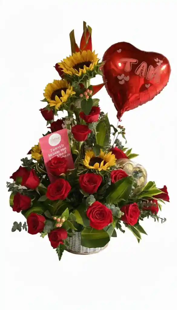 Canasta De 18 Rosas Y Girazoles