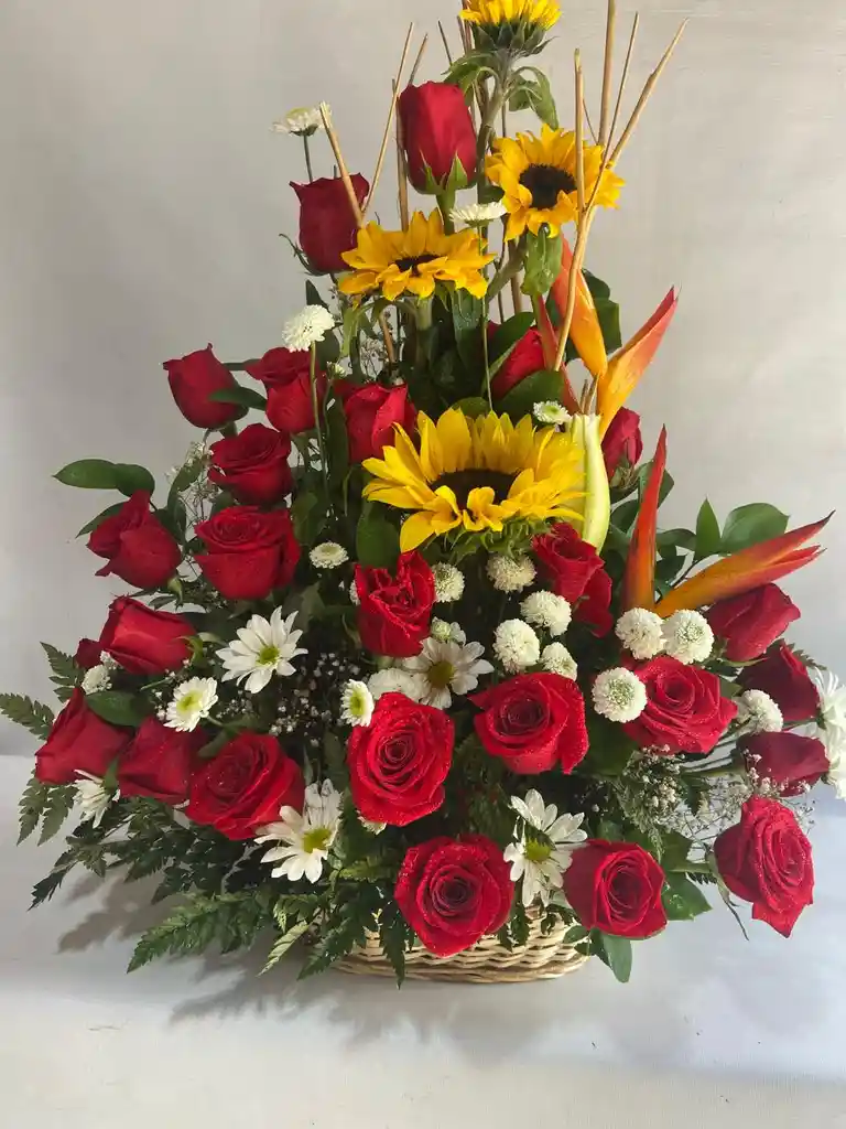 Canasta De 20 Rosas Y Girazoles