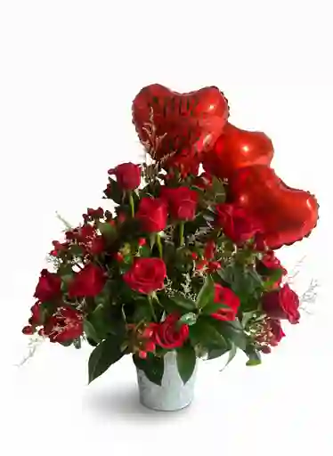 50 Rosas Con Globo Metalizado