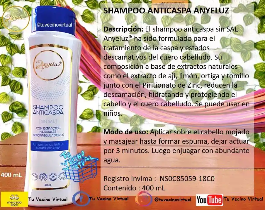 Shampoo Anticaspa Mas Perfume Rosas Anyeluz