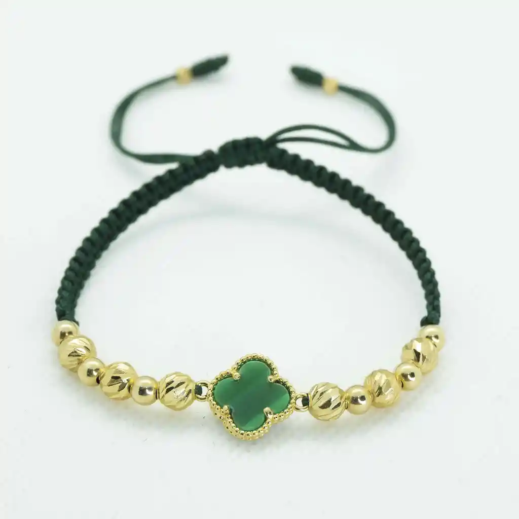 Pulsera Oro Laminado Tejida Vc Verde