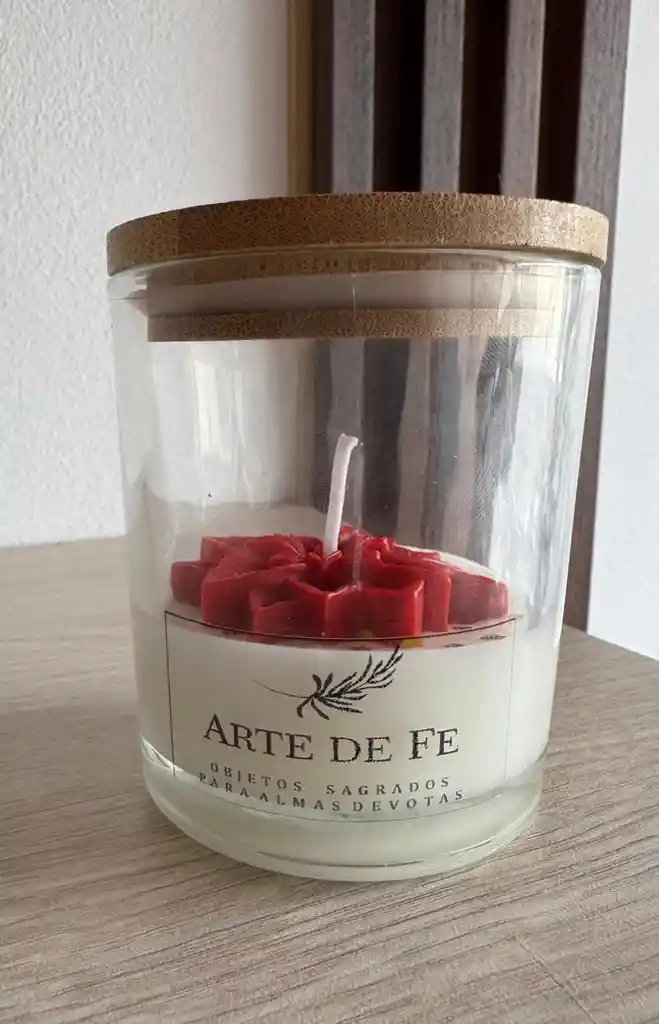 Vela Aromática Premium En Flor Roja (navidad)– Hecha A Mano • En Frasco De Vidrio Con Tapa Bambú