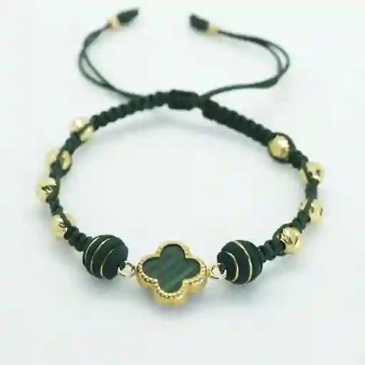 Pulsera Oro Laminado 18k Tejida Con Neopreno Arg. Vc Verde