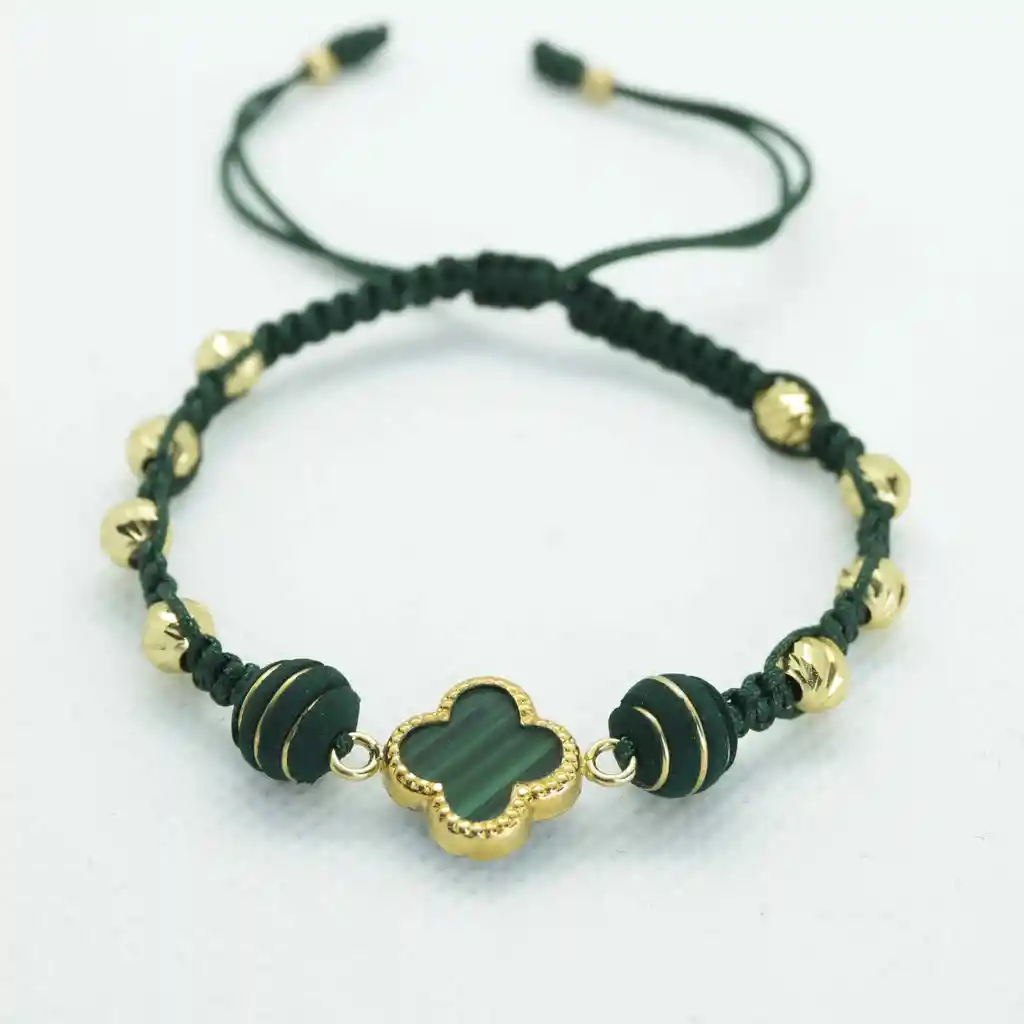 Pulsera Oro Laminado 18k Tejida Con Neopreno Arg. Vc Verde