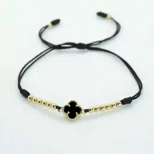 Pulsera Oro Laminado 18k Tejida Doble Hilo Vc Negro