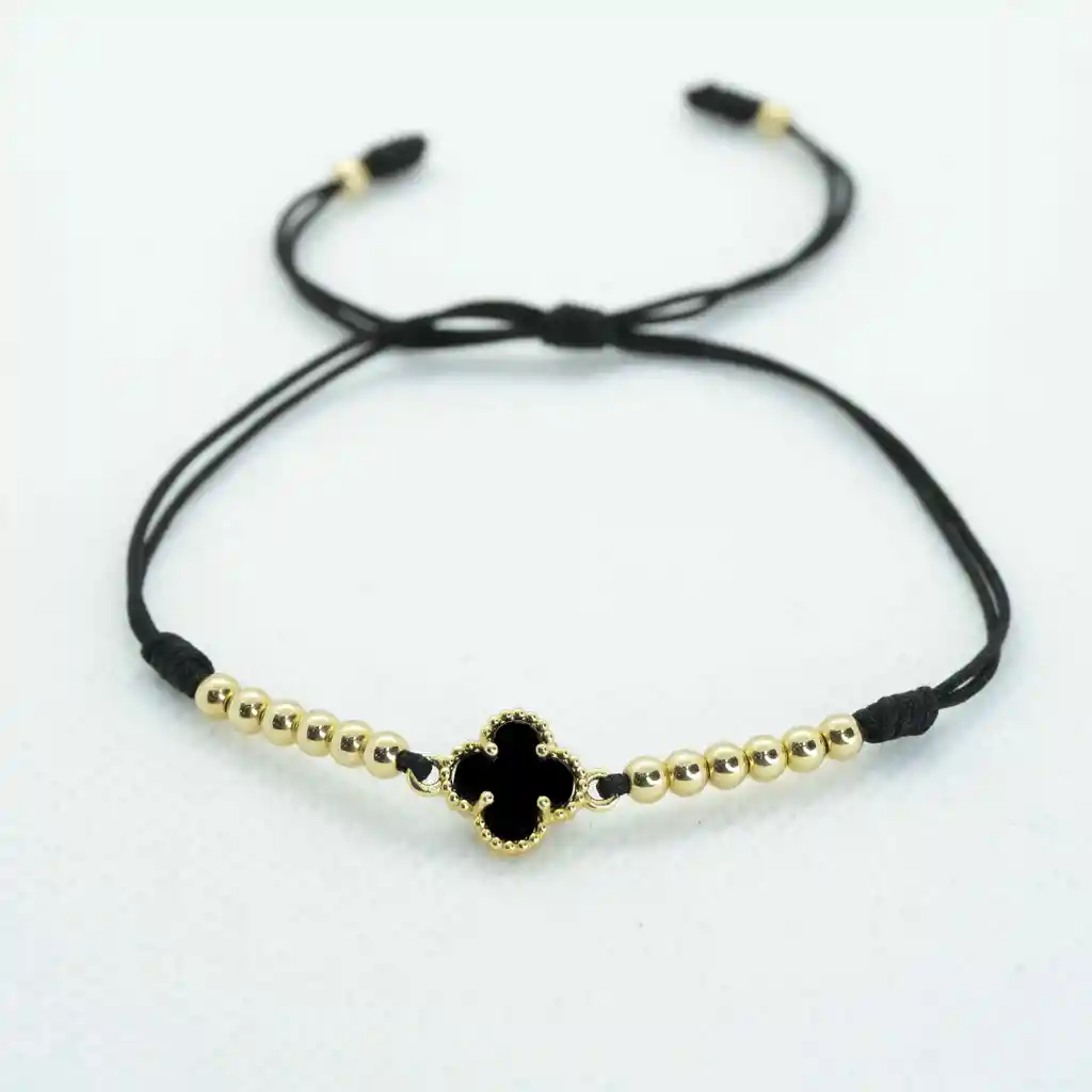 Pulsera Oro Laminado 18k Tejida Doble Hilo Vc Negro