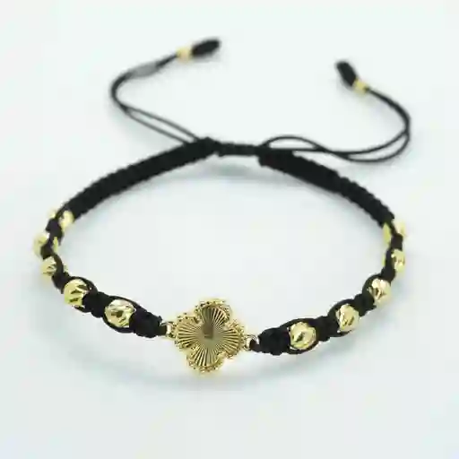 Pulsera Oro Laminado 18k Tejida Vc Negra