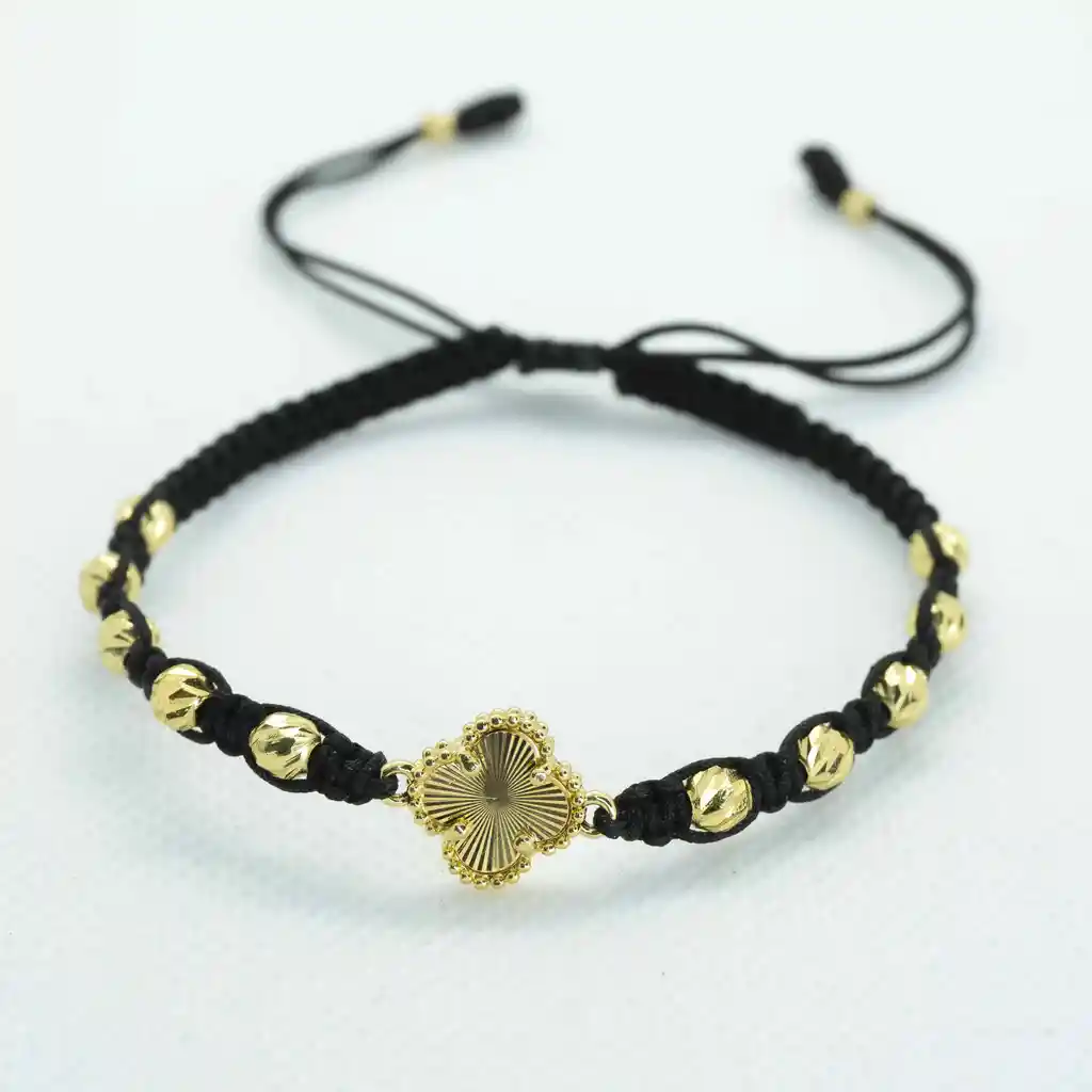 Pulsera Oro Laminado 18k Tejida Vc Negra