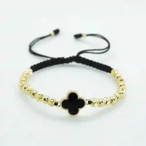 Pulsera Oro Laminado 18k Tejida Vc Negra