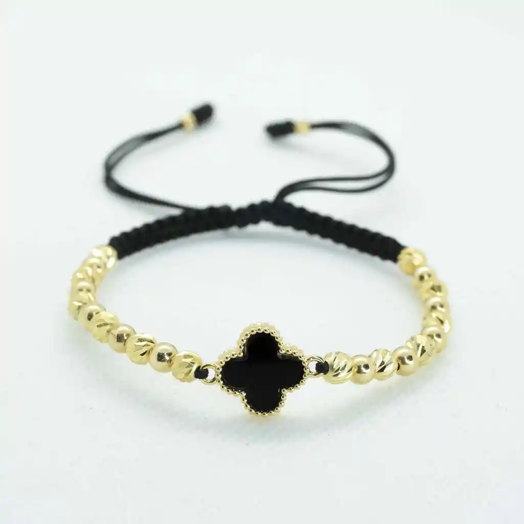 Pulsera Oro Laminado 18k Tejida Vc Negra