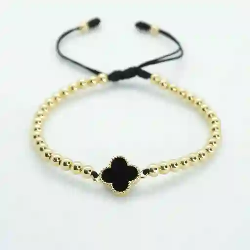Pulsera Oro Laminado 18k Tejida Vc Negra