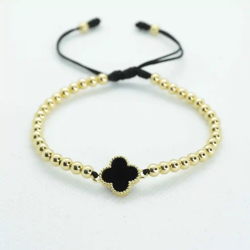 Pulsera Oro Laminado 18k Tejida Vc Negra