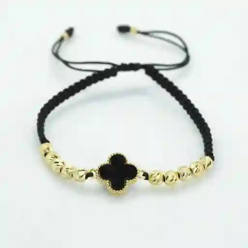 Pulsera Oro Laminado 18k Tejida Vc Negra