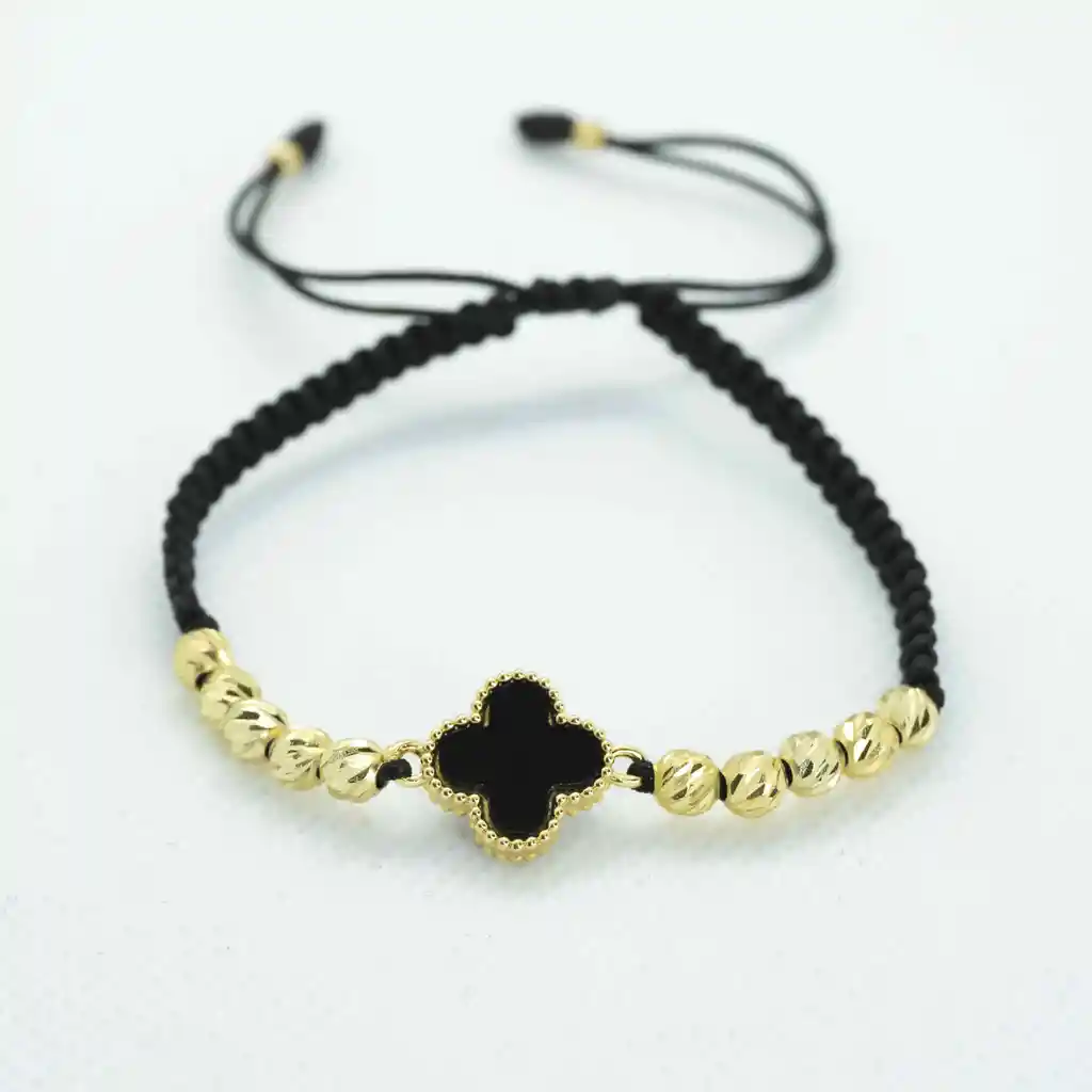 Pulsera Oro Laminado 18k Tejida Vc Negra