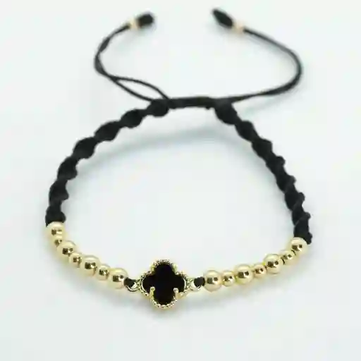 Pulsera Oro Laminado 18k Tejida Vc Negra
