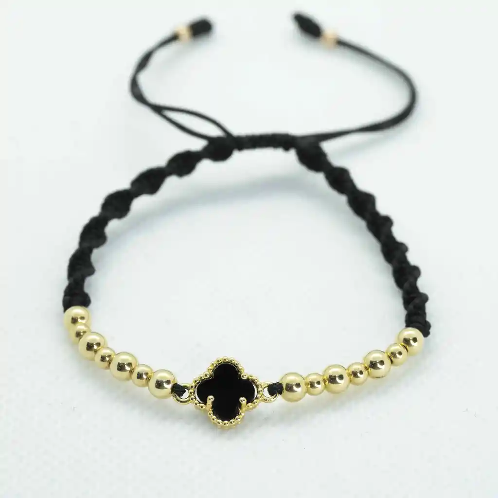 Pulsera Oro Laminado 18k Tejida Vc Negra