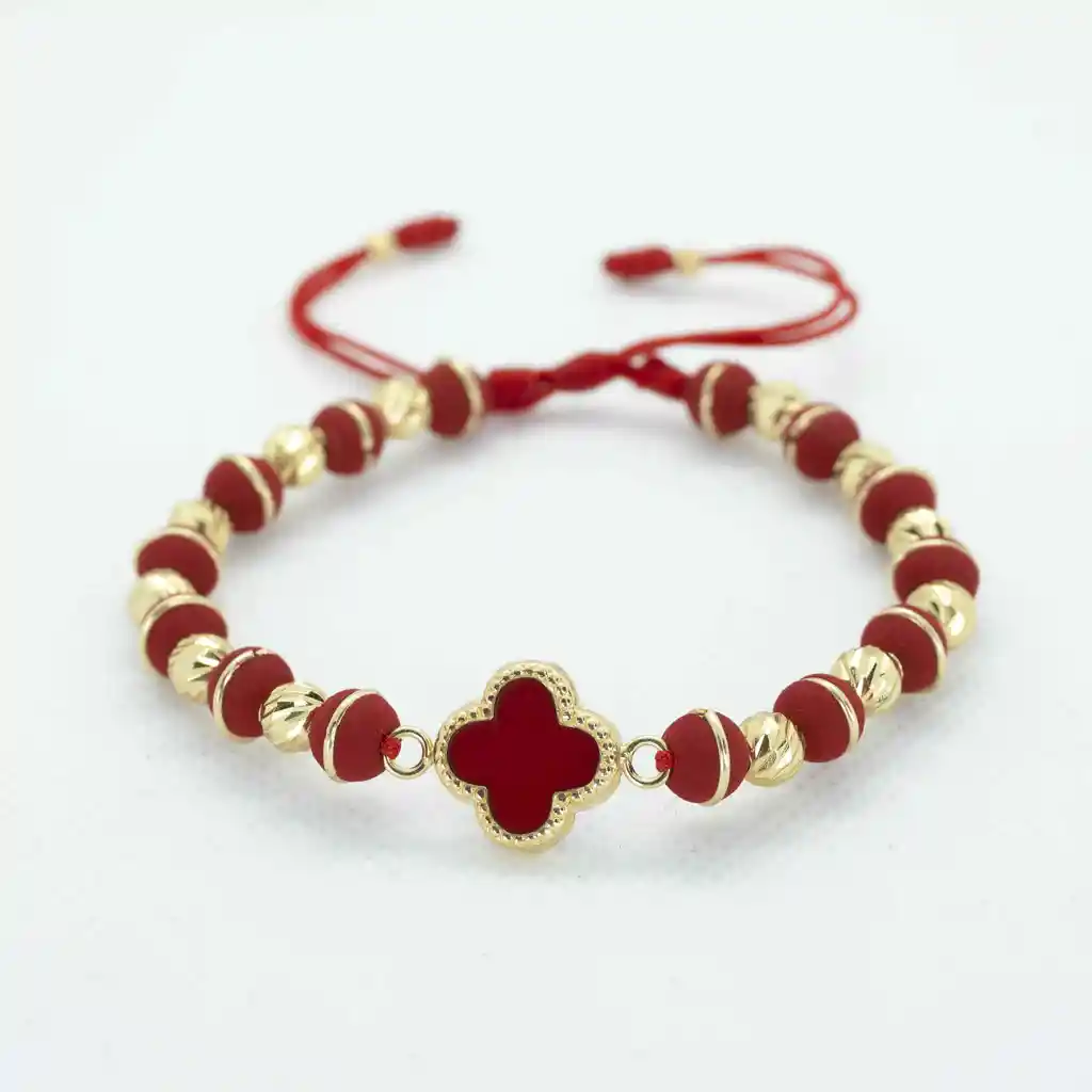 Pulsera Oro Laminado 18k Tejida Con Neopreno Arg. Vc Roja