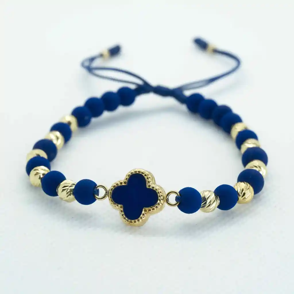Pulsera Oro Laminado 18k Tejida Neopreno. Vc Azul