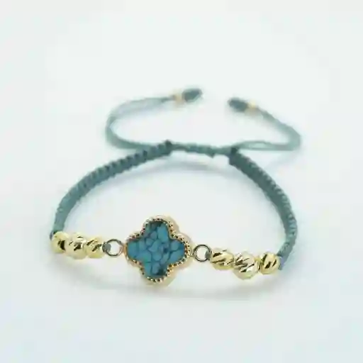 Pulsera Oro Laminado 18k Tejida Vc. Azul Aguamarina.