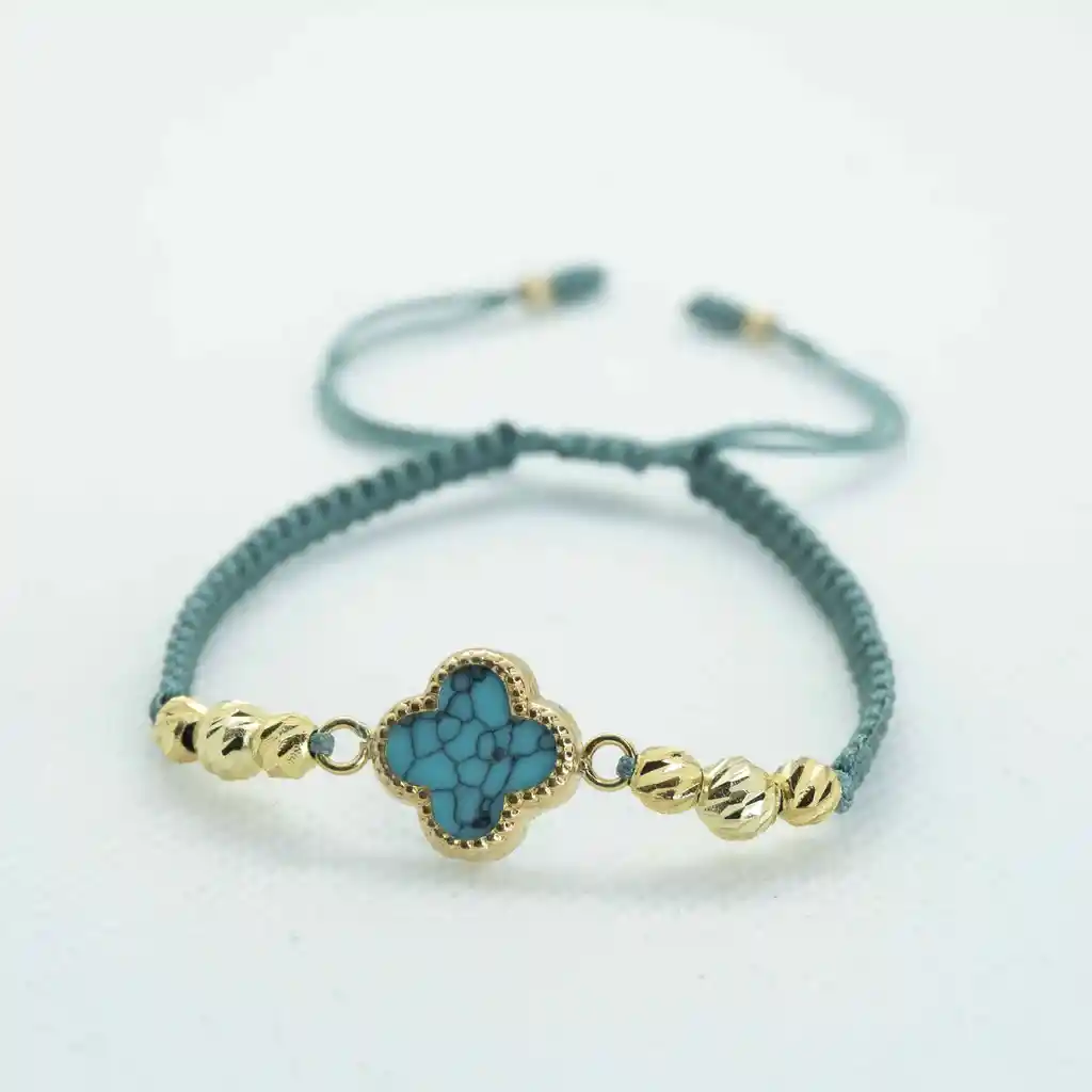 Pulsera Oro Laminado 18k Tejida Vc. Azul Aguamarina.