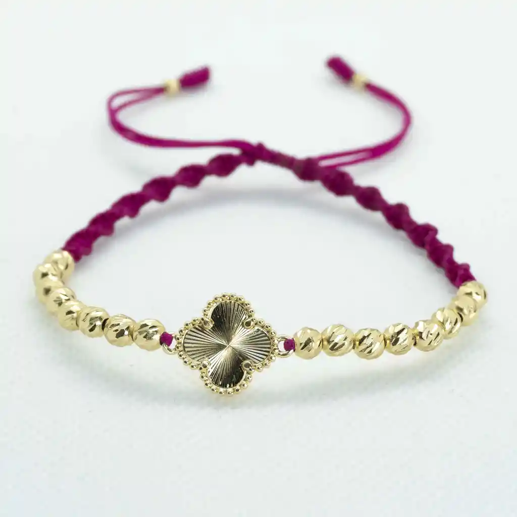 Pulsera Oro Laminado 18k Tejida Vc Fucsia
