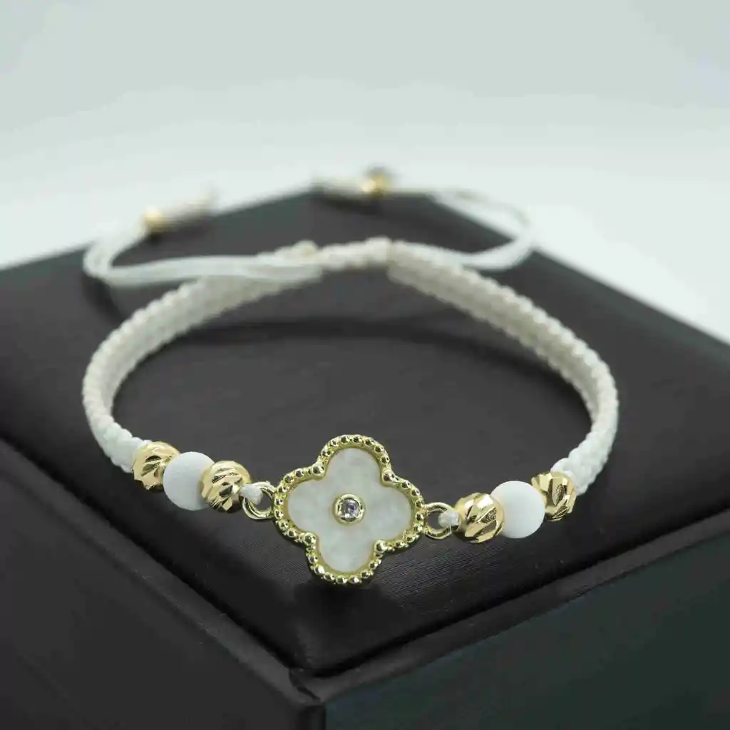 Pulsera Oro Laminado 18k Tejida Neopreno. Vc Blanca