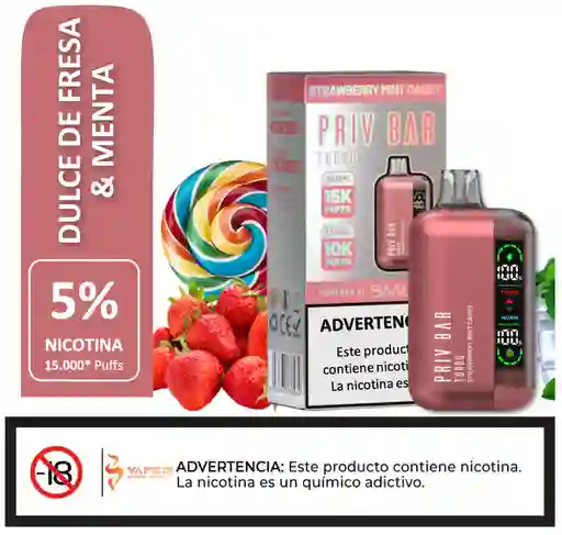 Vaporizador Priv Bar 15.000 Puffs Strawberry Mint Candy