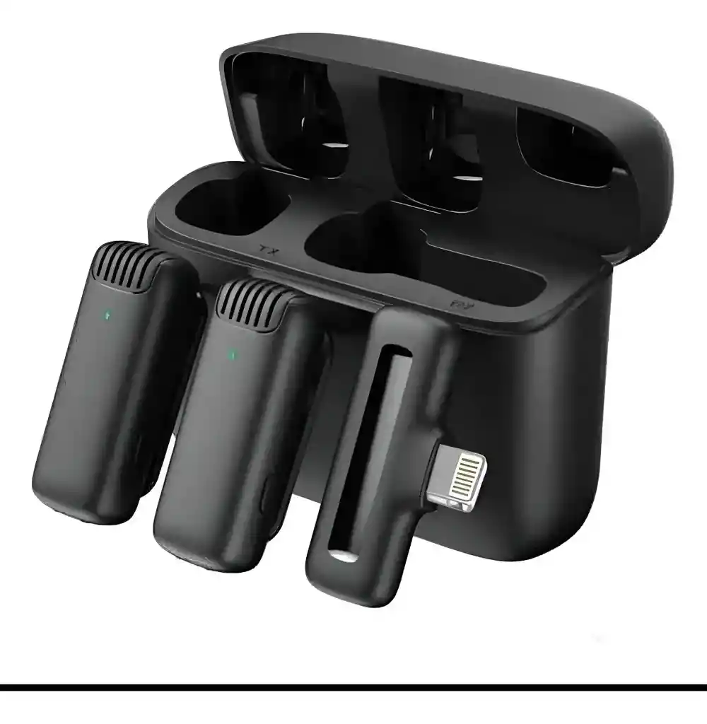 Micrófono Solapa Iphone Andoid Doble Estuche Recargable Inalámbrico