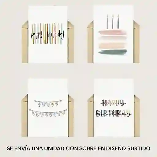 Tarjeta De Feliz Cumpleaños Con Sobre 9.5x13.5cm Diseño Surtido