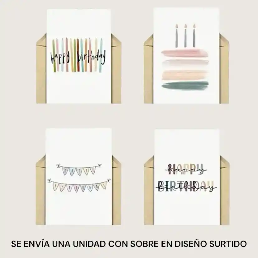 Tarjeta De Feliz Cumpleaños Con Sobre 9.5x13.5cm Diseño Surtido