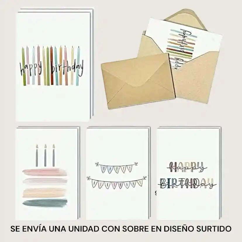 Tarjeta De Feliz Cumpleaños Con Sobre 9.5x13.5cm Diseño Surtido