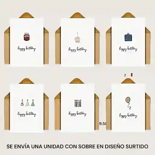 Tarjeta De Feliz Cumpleaños Con Sobre 9.5x12.5cm Diseño Surtido