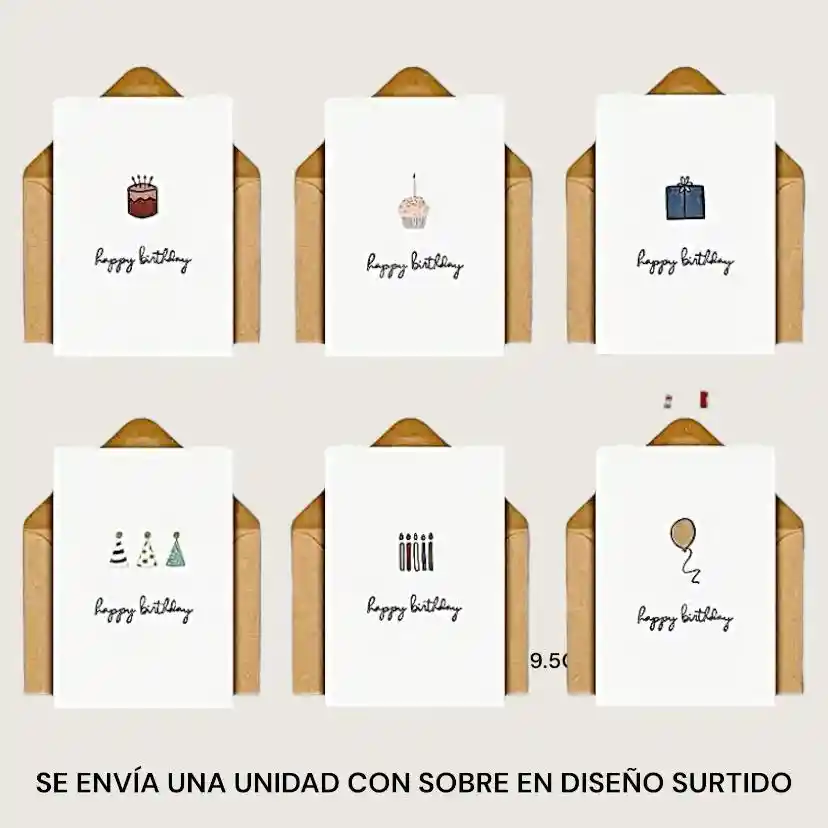 Tarjeta De Feliz Cumpleaños Con Sobre 9.5x12.5cm Diseño Surtido
