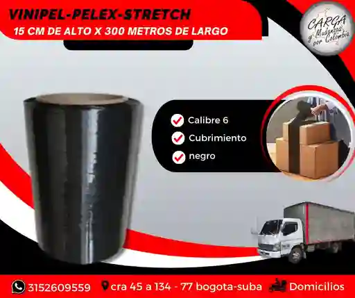 Vinipel-pelex- Stretch Film Por Rollo 15cm Alto X300 Metros De Largo Negro-empaque Y Embalje Para Mudanza