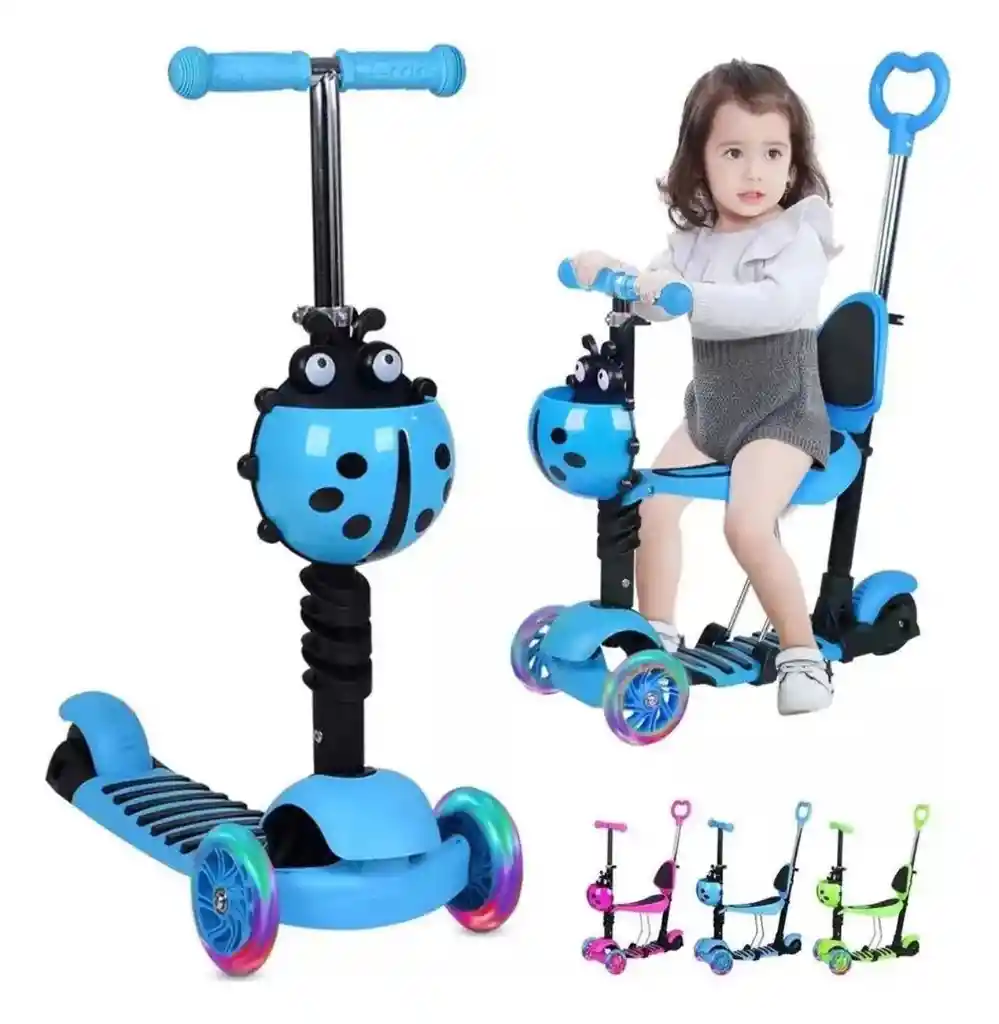 Patineta Mariquita 5 En 1 Para Niños Asiento Removible Rosa