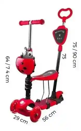 Patineta Mariquita 5 En 1 Para Niños Asiento Removible Rosa