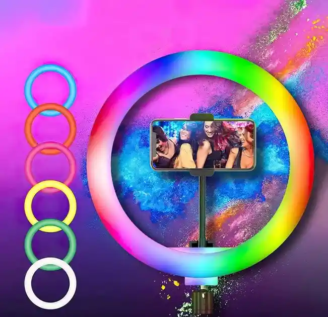 Aro De Luz 26cm Rgb + Trípode 2mts