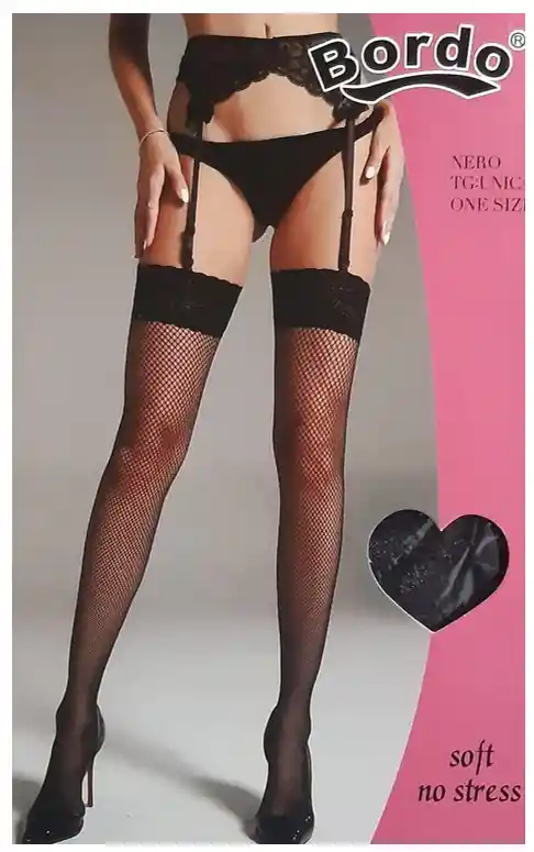 Medias Con Liguero Bordo Malla Negro