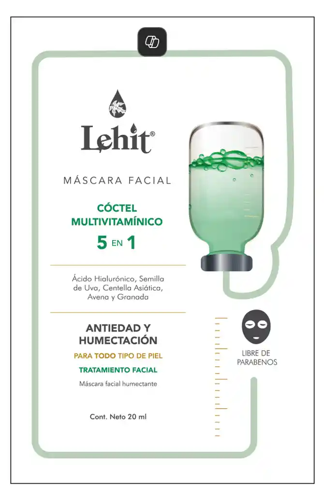 Máscara Facial Coctel Multivitamínico 5 En 1 X20 Ml Lehit Sachet