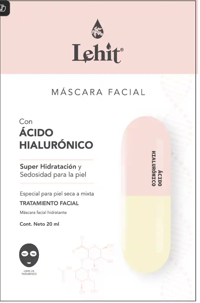 Máscara Facial Con Acido Hialurónico - Especial Para Piel Seca A Mixta X20 Ml Lehit Sachet