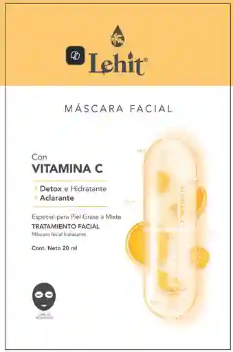 Máscara Facial Con Vitamina C Detox E Hidratante, Aclarante Especial Para Piel Grasa A Mixta X20 Ml Lehit Sachet